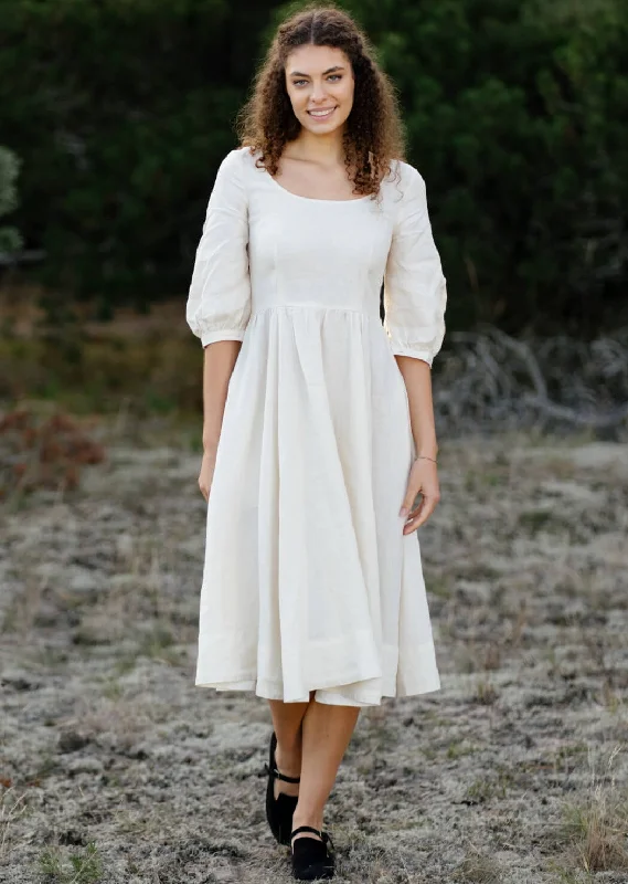 Carmen Dress, 3/4 Sleeve, Milky White, Hemp Quality Wear