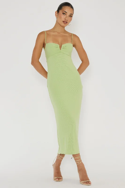 Namrata Twist Back Ribbed Midi Dress Matcha Trend Setting Wardrobe