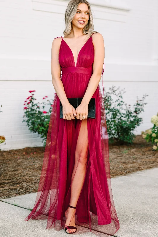 It Was All A Dream Burgundy Red Tulle Maxi Dress Coastal Beach - Inspired Style