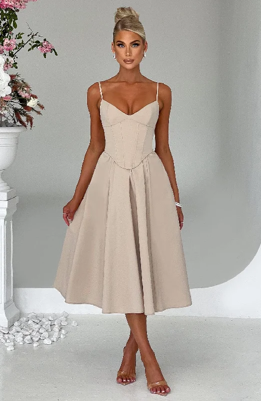 Mariella Midi Dress - Beige Effortless Grace