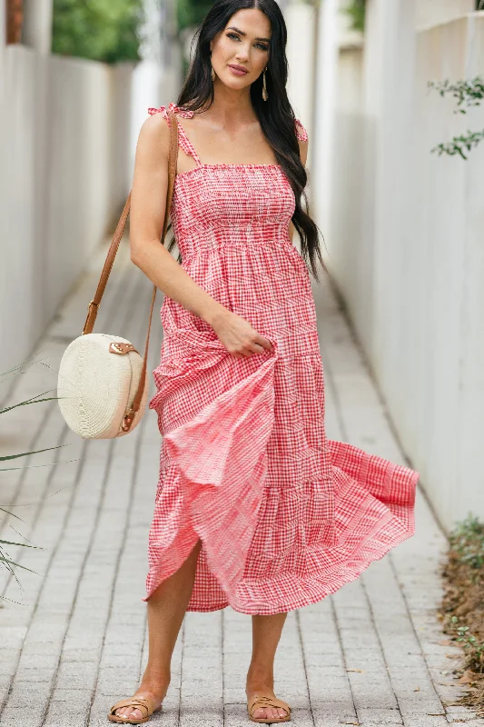 Sweet New Days Red Gingham Midi Dress The Epitome Of Modern Women's Fashion