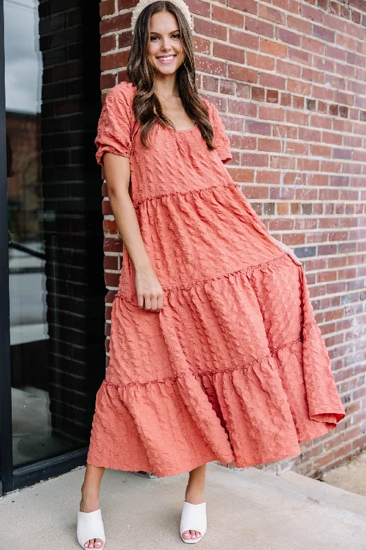 Listen To You Salmon Pink Tiered Midi Dress Stylish Savings