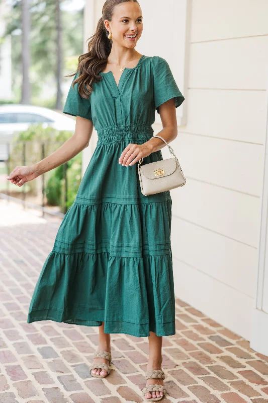 It's In The Air Emerald Green Tiered Midi Dress Chic & Cozy Apparel