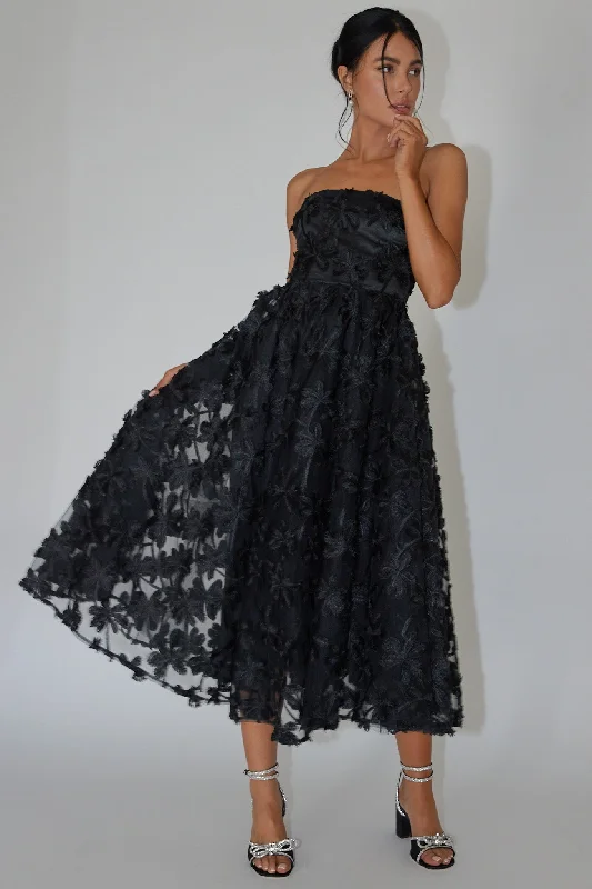 Dori Floral Embellished Midi Dress Black Special Offers, Don't Miss