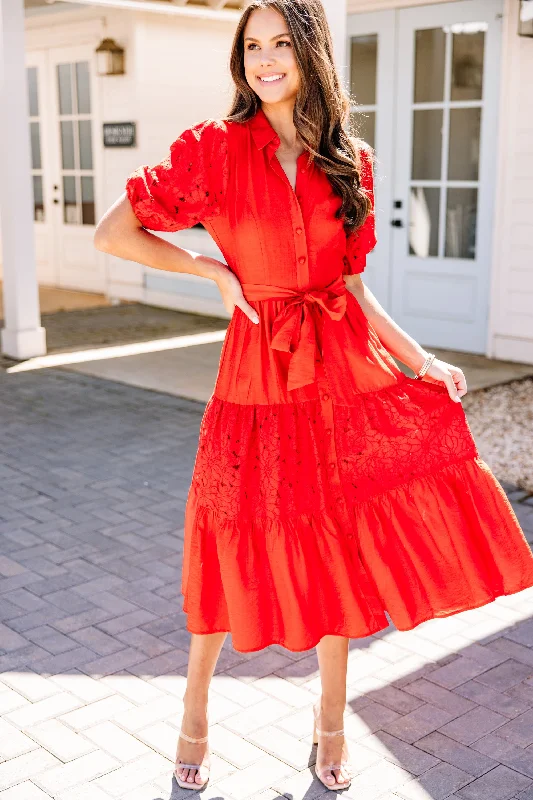 The Little Things Red Eyelet Midi Dress Wardrobe Update