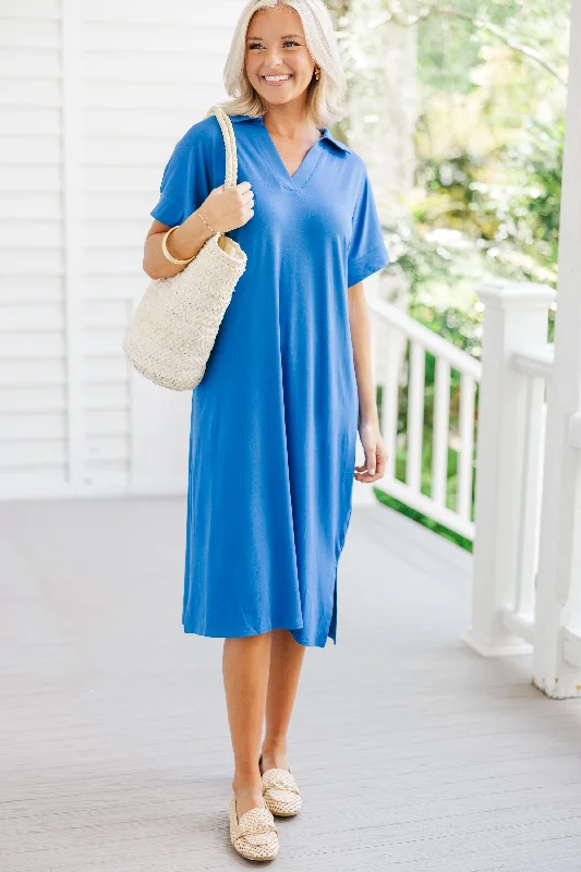 Just The Beginning Royal Blue Midi Dress Casual Fashion