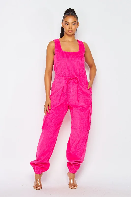 New In Town Corduroy Cargo Pocket Jogger Jumpsuit First Order Discount