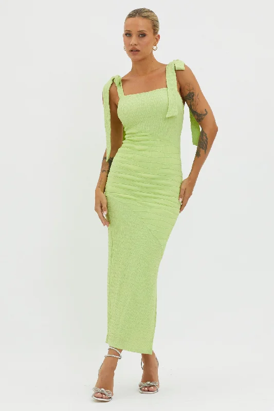 Bindi Puckered Tied Strap Dress Green Style Streetwear