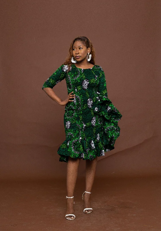 Saria Ankara Midi Dress | Green and White African Print Chic Outfits