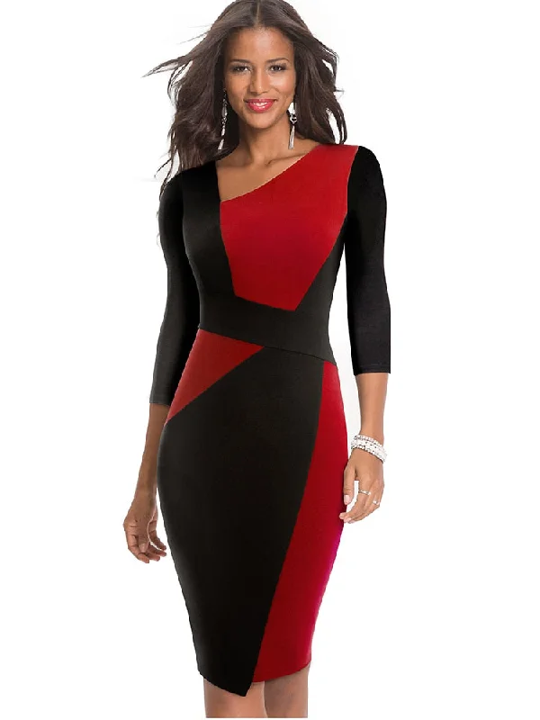 BerriesJam - Contrast Color Patchwork Business Party Bodycon Dress Chic Style