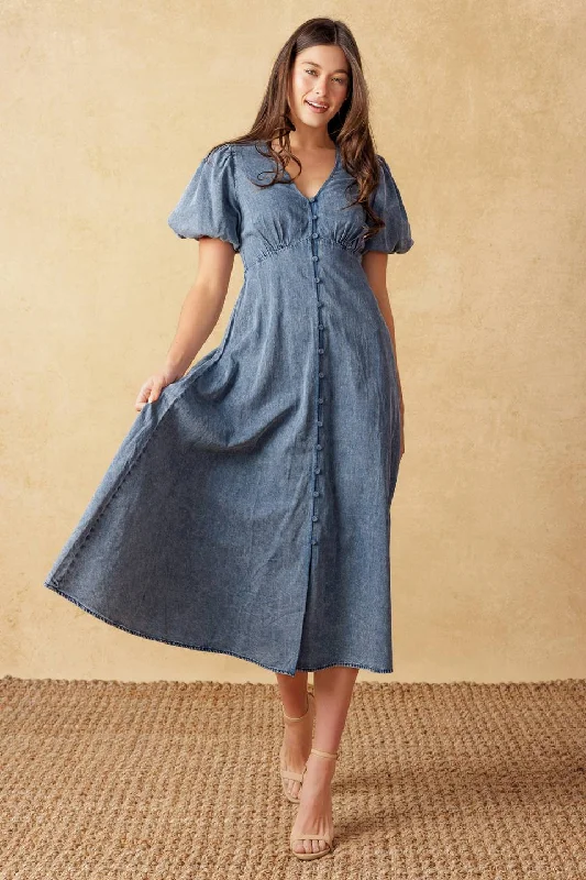 FOREVER MINE LIGHT WEIGHT DENIM MIDI DRESS Clearance Event