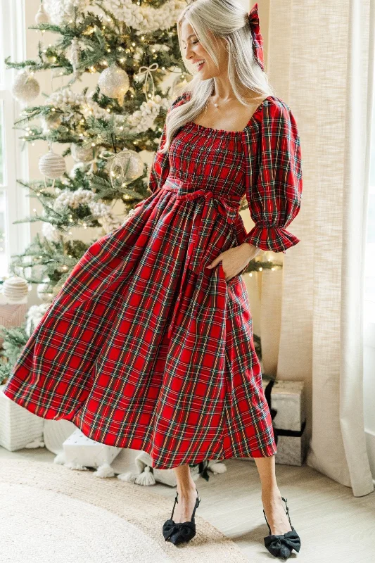 All I Want Red Tartan Plaid Midi Dress Trendy Styles