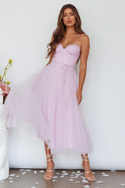 Smitten Sweetheart Neckline Chiffon Midi Dress Orchid Chic Everyday Wear