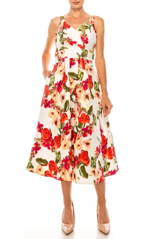 Danny & Nicole 91564MZ - Tea Length Floral A-line Dress The Epitome Of Modern Women's Fashion