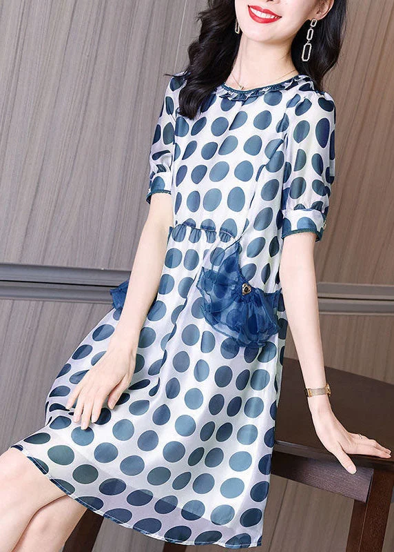 Blue Print Chiffon Holiday Dresses O-Neck Slim Fit Summer Style Versatile Women's Collection