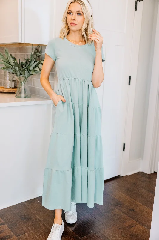 Sweet Memories Sage Green Tiered Midi Dress Versatile Style Wardrobe