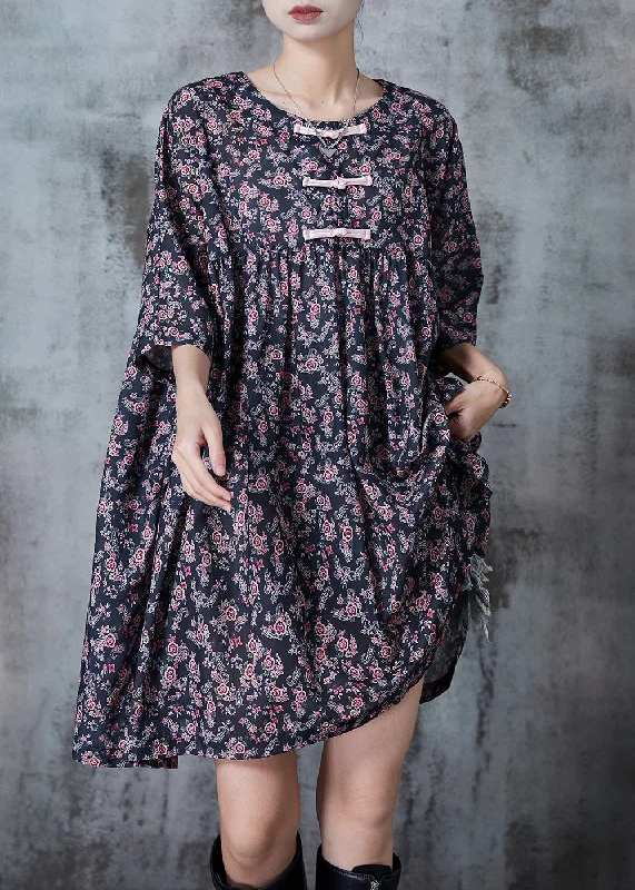 Fine Black Oversized Print Cotton Mid Dress Summer First Order Discount