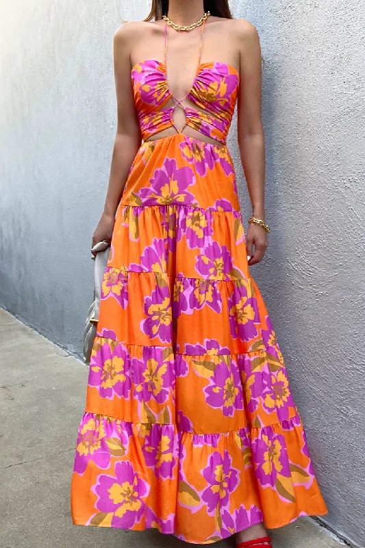 Orchid Maxi Dress - Orange Floral Big Savings On Minimalist Office Styles