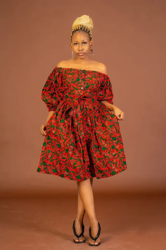 Sifon Ankara Midi Dress | Red and Green African Print The Latest Trends