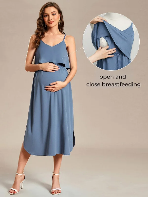 Airy Adjustable Spaghetti Straps Knee-Length A-Line Maternity Dress Feminine Elegance