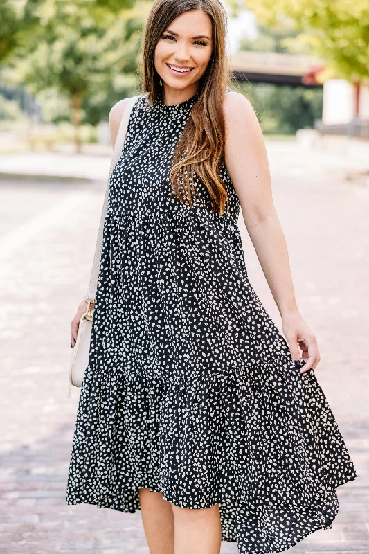 Always Bold Black Spotted Midi Dress Colorful Clothing