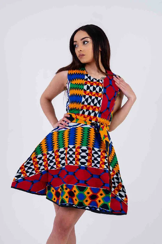 Otiti Mini Dress | Yellow and Red Multicolored African Print Imeless Style