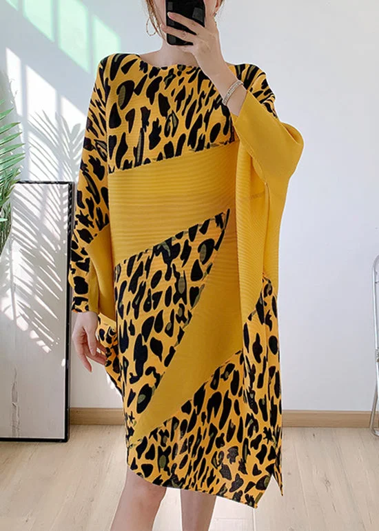 Yellow O-Neck Asymmetrical Patchwork Dresses Batwing Sleeve All Season Basics Discount