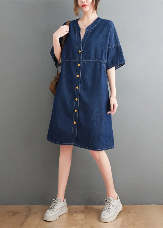 Navy Patchwork Denim Maxi Dress Oversized Summer Seasonal Sale