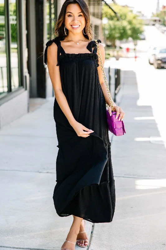 On The Breeze Black Midi Dress Special Offers