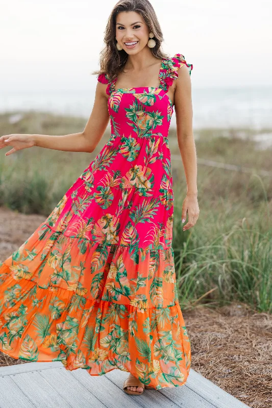 Enjoy The Views Fuchsia Pink Tropical Maxi Dress Luxury Comfort