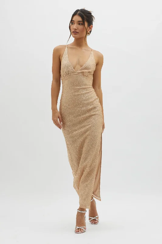 Alysia Plunging Halterneck Maxi Dress Champagne Redefining Women's Fashion