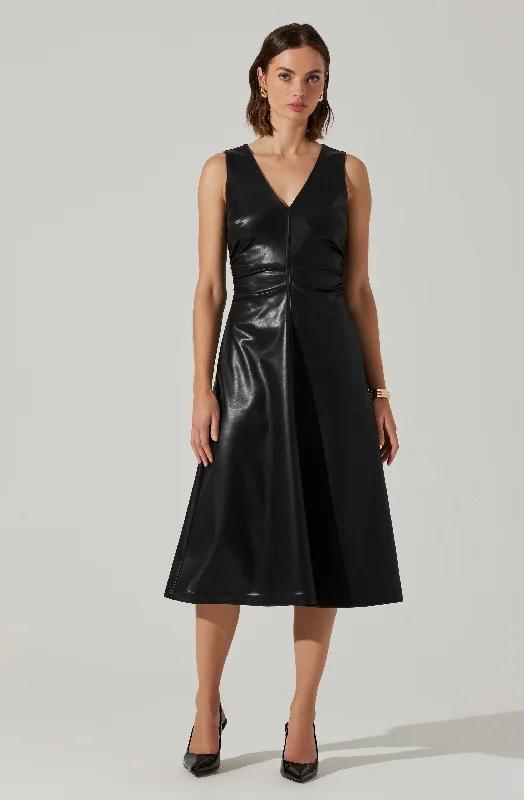 Omaira Faux Leather Midi Dress Elevated Style