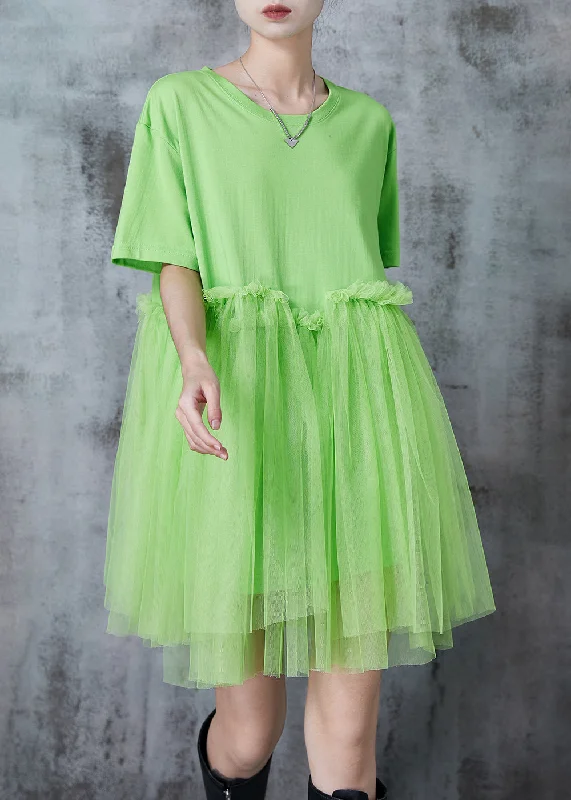 Chic Grass Green Oversized Patchwork Tulle Mini Dresses Summer Gift Ideas