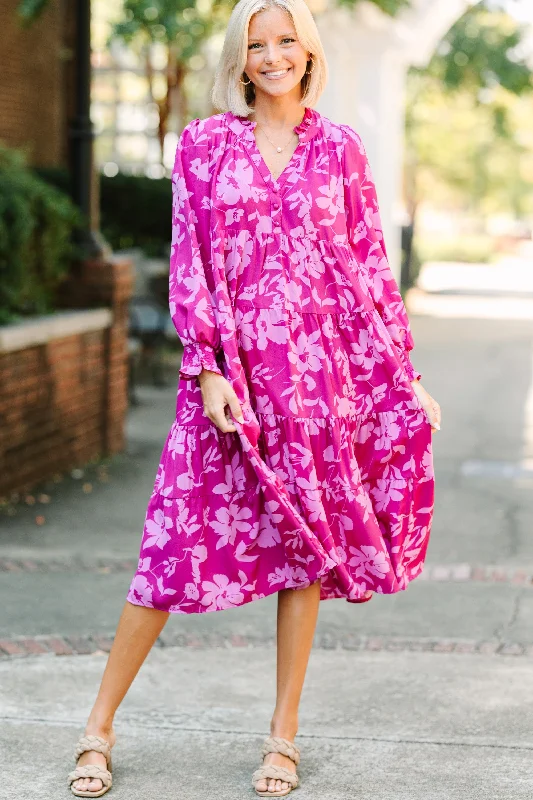 Never Leave You Behind Berry Purple Floral Midi Dress Fashion Sale