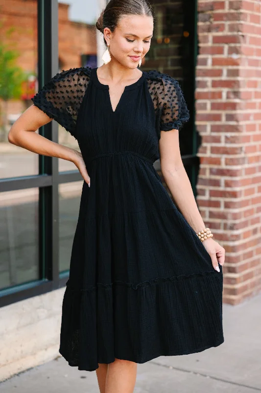 Feeing The Love Black Cotton Midi Dress Subtle Sophistication