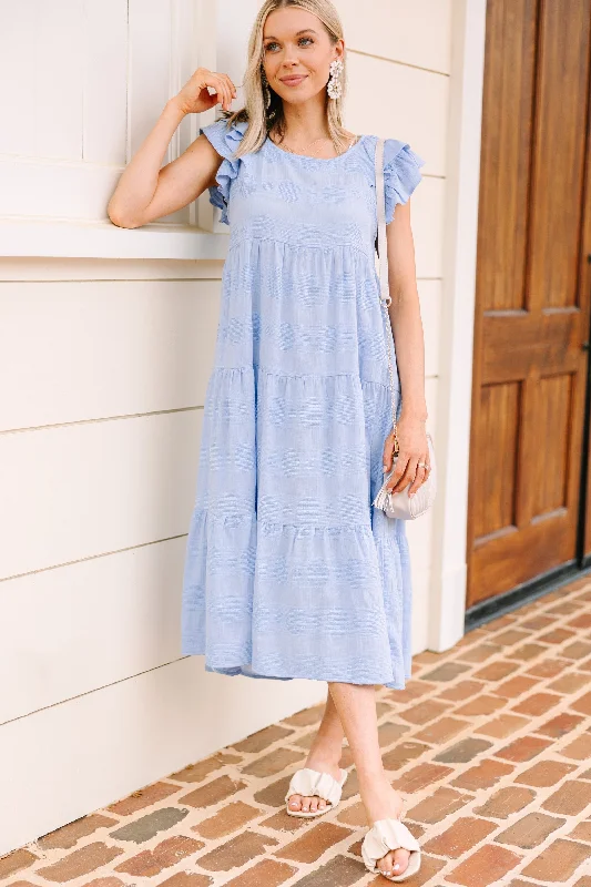 All You Periwinkle Blue Textured Midi Dress Style Streetwear