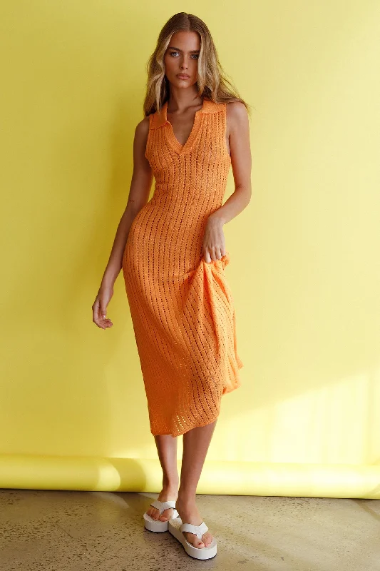 Palm Island Collared Crochet Midi Dress Mango Elegant Attire For The Modern Lady