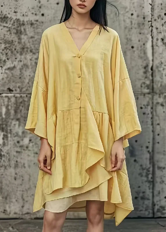 Handmade Yellow Asymmetrical Patchwork Cotton Mid Dress Summer Innovate Your Wardrobe