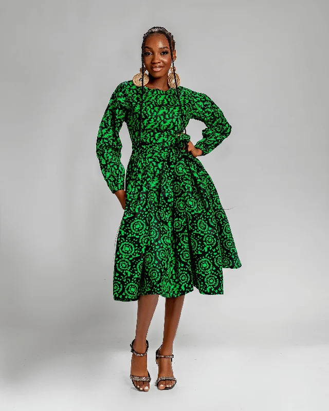 Lola Ankara Midi Dress | Green African Print Clearance Event