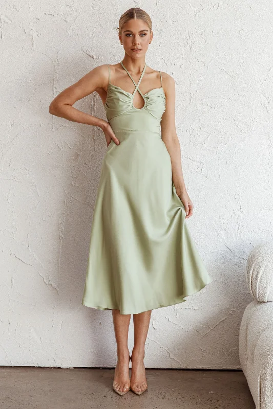 Emmalie Satin Midi Dress Sage Budget Saver