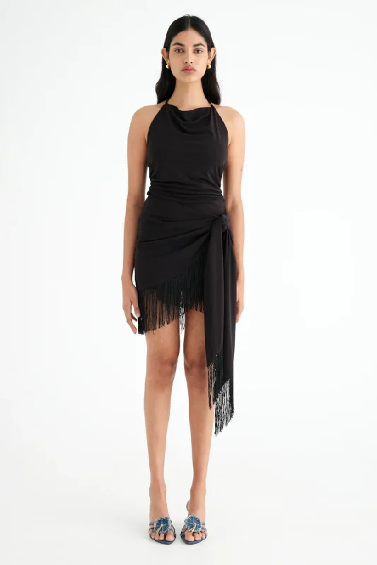 Carolina Fringe Halter Dress Black Valentine's Special