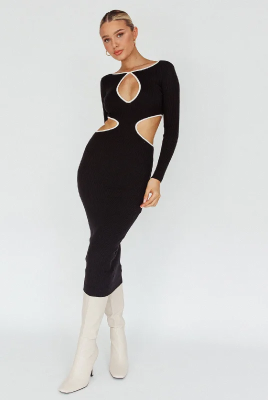 Jovie Keyhole Knit Midi Dress Black Essentials On Sale