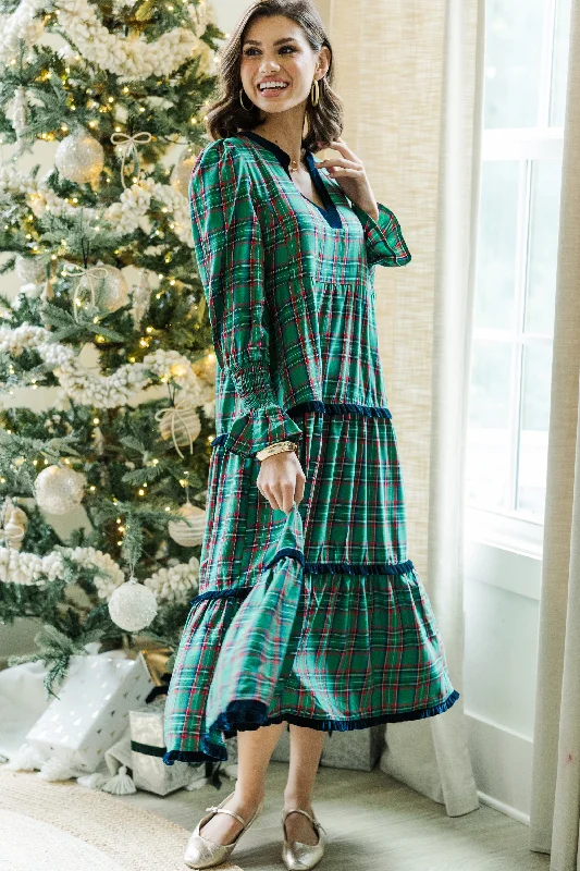 What A Surprise Green Plaid Midi Dress Trendy Threads