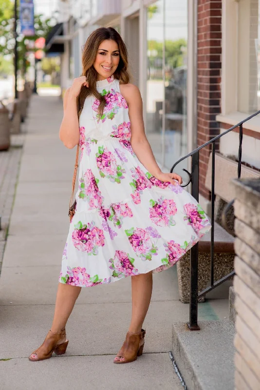 Bouquets Cinched Midi Dress Comfortable Clothes