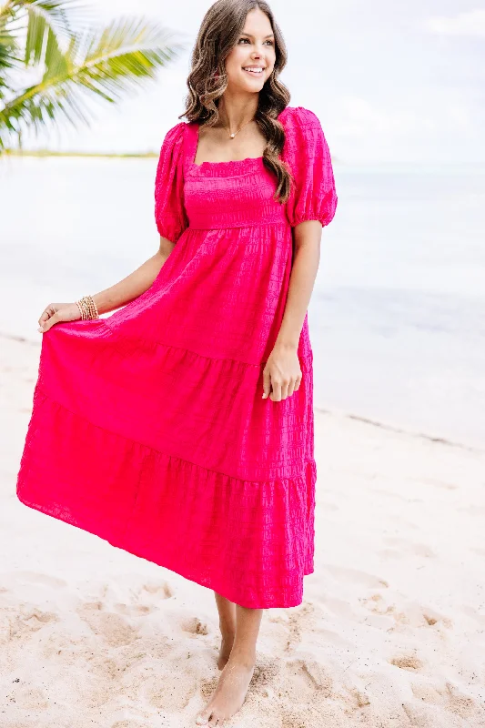 Think About It Fuchsia Pink Midi Dress Dreamy Draping