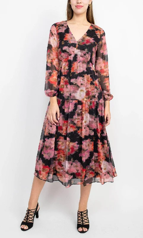 Adrianna Papell AP1E209660 - Tea Length Floral Chiffon Dress Save On Classic Elegant Styles