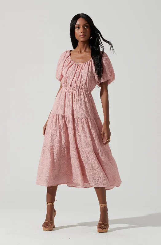 Smocked Tiered Midi Dress Step Ahead, Lead The Trend