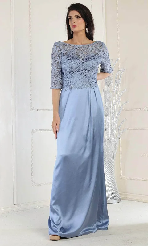 May Queen MQ1969 - Quarter Length Lace Satin Gown Mid Season Sale