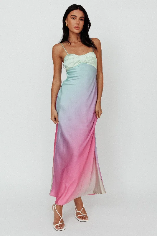 Siva Gathered Bust Midi Dress Ombre Multi Effortless Sophistication