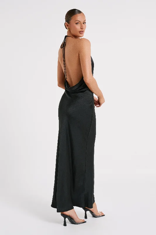 Sammy Satin Halter Maxi Dress - Black Exclusive Sale